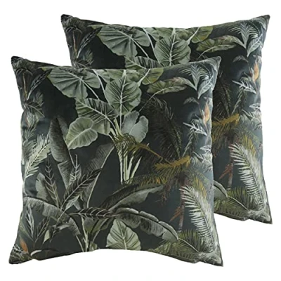 Image of Evans Lichfield Kibale Leaves Cushions (Twin Pack) Multicolour Size 43 cm x