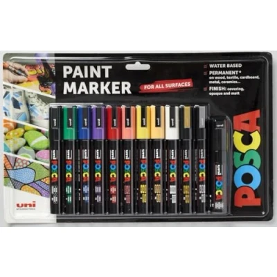Image of POSCA Pens PC 5M Acrylic Felt Tip Coloured Permanent Paint Markers for Adults and Kids. Perfect Colouring, Fabric, Graffiti, Watercolour, Outline Drawing, Window Glass Art. 12 Pack