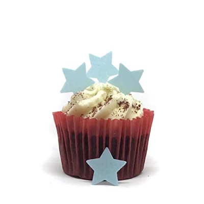 Image of 100 Precut Pale Blue Edible Wafer Paper Stars Cake Toppers Perfect for Weddings and Valentines Day or Table Sprinkles