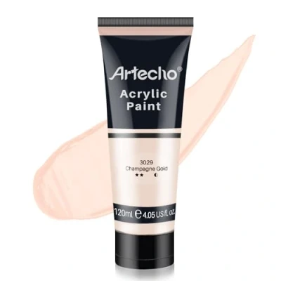 Image of Artecho Acrylic Paint, Champagne Gold (120ml / 4.05oz) Tubes, Art Craft Paints for Canvas Painting, Rock, Stone, Wood, Fabric, Supplies Professional Artists, Adults, Students, Kids