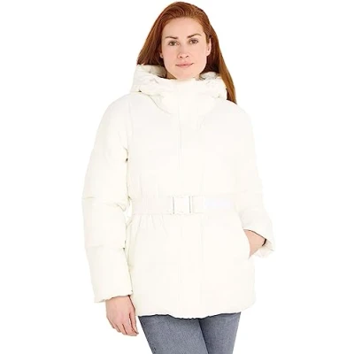 Image of Calvin Klein Jeans Women&#039;s Logo Belt Short Puffer J20J221896 Padded Jackets, White (Ivory), M