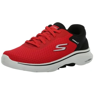 Image of Skechers Mens Go Walk 7 Construct Trainers, Red and Black Textile Synthetic, UK