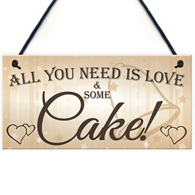 Image of RED OCEAN All You Need Is Love &amp; Cake Funny Hanging Wedding Plaque Table Decoration Sign