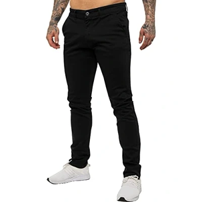Image of Enzo Mens Designer Skinny Slim Fit Chinos Super Stretch Trousers Pants EZ348 Black 40 Regular