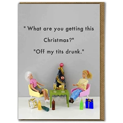 Image of Bold &amp; Bright Hilariously Funny Christmas Cards &#039;Off My Tits&#039; Cheeky Seasonal Xmas For Her Ladies Women Friends Sold by Brainbox Candy