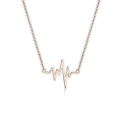 Image of Elli Women 925 Sterling Silver Heartbeat Rose gold Plated Necklace of Length 45cm 0104810617_45