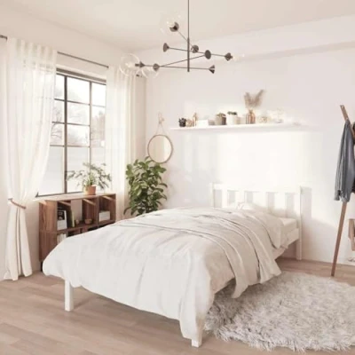 Image of vidaXL Solid Pine Wood Single Bed Frame Base White 90x200cm, Plywood Slats, Supportive Legs, Suitable for Standard Mattress Size, Bedroom Furniture