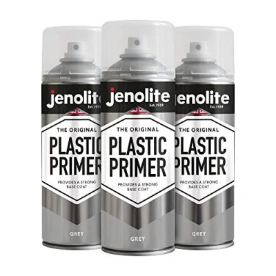 Image of JENOLITE Plastic Primer Spray Paint GREY Premium Quality Promotes Adhesion for Automotive, Garden Furniture, Models &amp; Other Hard Plastics 3 x 400ml