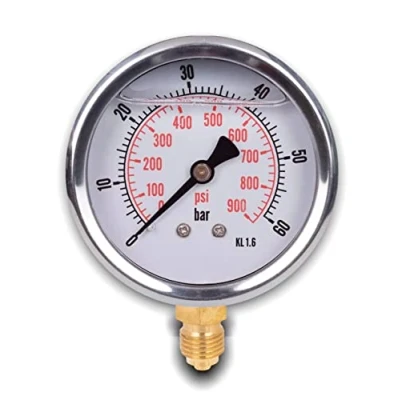 Image of Stainless steel radial pressure gauge D.63 mm with 1/4 glycerine connector from the bottom (0 60 bar)