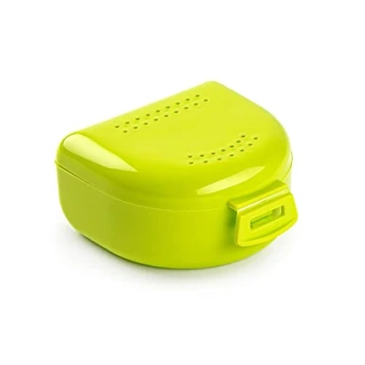 Image of GOOD STUFF Box for Tooth, Bite and Dentures Breathable Case with Vent Holes Portable, Durable Easy to Clean 75 x 60 35 mm Plastic Dental Holder Lime Green
