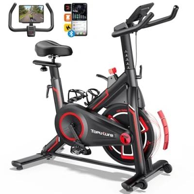Image of Toputure Exercise Bike for Home Use with APP, Indoor Magnetic Resistance Cycling Comfortable Seat Cushion, Stationary Fitness Quiet Gym Cardio Workout, Max 330LBS Capacity