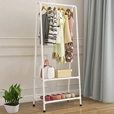 Image of Clothes Rail Rack Garment Dress Shirts Hanging Display Stand Shoes Storage Shelf for Coat Shirt White
