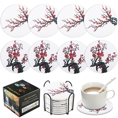 Image of Absorbent Ceramic Coasters Set of 8 with Holder Drink