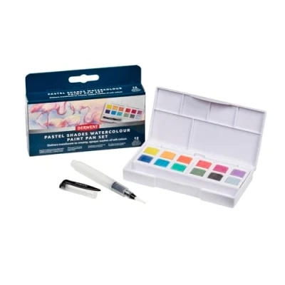 Image of Derwent Pastel Shades Paint Pan Set, Set of 12, Half Size, Water Soluble, Ideal for Gouache Style Painting, Professional Quality, Travel 2306247