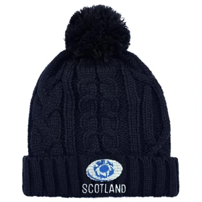 Image of TeddyT&#039;s Scotland Rugby Ball &amp; Scottish Thistle Navy Blue Marl Knitted Bobble Hat