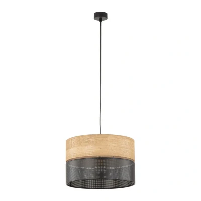 Image of TK Lighting Nicol hanging light, black/wood effect, Ø 38 cm, 1 bulb, x E27