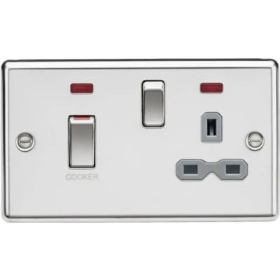 Image of KnightsBridge 45A DP switch and 13A switched socket with neons polished chrome grey insert
