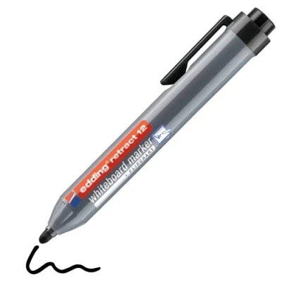 Image of edding 12 Retract whiteboard Marker Black 10 pens Round Nib 1.5 3 mm Capless Design for one Handed use on whiteboards, flipcharts, Magnetic Boards, pinboards, memo Boards