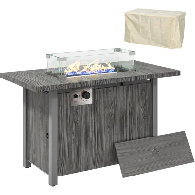 Image of Outsunny Gas Fire Pit Table with 50, 000 BTU Burner, Cover Dark Grey