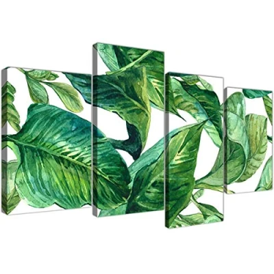Image of Wallfillers Large Green Palm Tropical Banana Leaves Canvas Wall Art Print Split 4 Part 4324