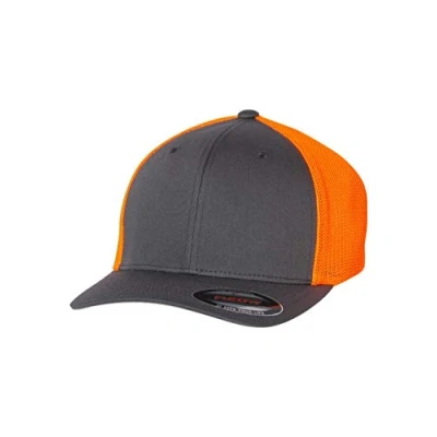 Image of Flexfit Unisex&#039;s Mesh Fitted 2 Tone Cap, Charcoal/Neon Orange, One Size