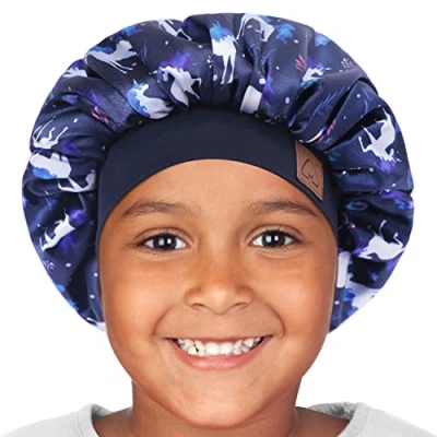 Image of Hat Hut Kids Satin Bonnet Sleep Cap for Curly Hair Adjustable Silk Baby Sleeping Toddler Child (Unicorn 1)
