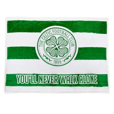 Image of Celtic FC Sherpa Fleece Blanket 152 x 117 cm, You&#039;ll Never Walk Alone, Official Merchandise For the Scottish Premier SPL Club