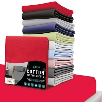 Image of Dreamzie Fitted Sheet 80 x 160 100% Oeko Tex Certified Cotton Jersey Red cm for Children