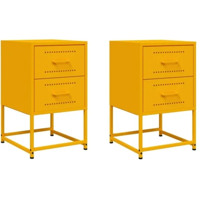 Image of vidaXL Bedside Cabinets Set 2 Pcs Mustard Yellow Steel Nightstands with Storage in Industrial Style (36 x 39 60.5 cm)