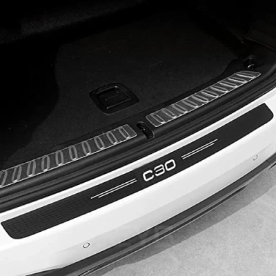 Image of Car Rear Boot Carbon Bumper Protector for Vo lvo C30, Trunk Sill Plate Cover Protective Sticker Tail Trim Strip,Black