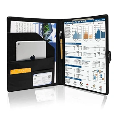 Image of GraduatePro A4 Clipboard Folder with Storage Leather Waterproof Magnetic Conference Presenter Document Business Organizer Sleeves Black