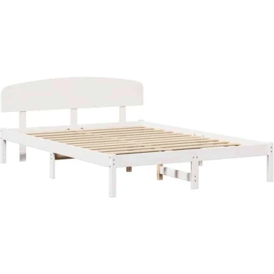Image of vidaXL Bed Frame with Headboard White 160x200 cm Solid Wood Pine