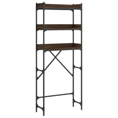 Image of vidaXL Brown Oak Engineered Wood Washing Machine Shelf Cabinet, 3 Tier Bathroom Organizer with Adjustable Feet and Metal Frame for Laundry Room Storage
