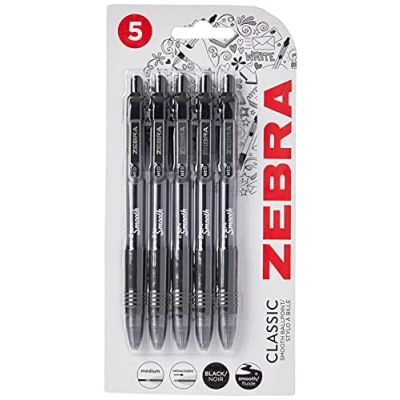 Image of ZEBRA Pen Z Grip Smooth Black Ballpoint Pens, Comfortable Pens With Pocket Clip, Retractable Ballpoint, Reliable Biro Multipack For Everyday Use Medium Point, 5pk