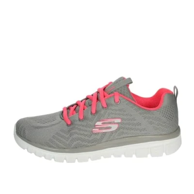 Image of Skechers Women&#039;s Graceful Get Connected Sneaker, Gray Mesh Coral Trim, 6 UK