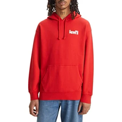 Image of Levi&#039;s Mens Levis Relaxed Graphic Poster Hoody in Red Cotton Size Medium