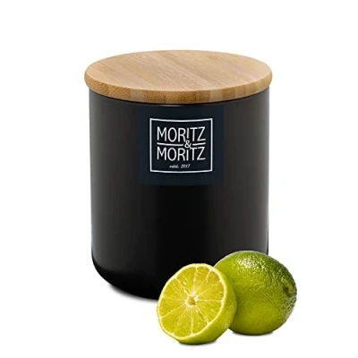 Image of Moritz &amp; Black storage jar 600 ml Ceramic with lid made of bamboo for biscuits, tea, sugar, coffee beans and more