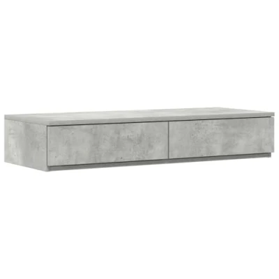 Image of vidaXL Bedside Table/Concrete Grey 75x36.5x16.5cm Modern Rectangular Bedroom Nightstand with 2 Drawers, Matte Durable Finish, Indoor Use
