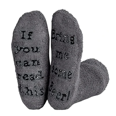 Image of Polar &#039;If You Can Read This&#039; Socks &#039;Bring Me Some Beer&#039; Gift Packaging Present For Husband Mens Fuzzy Funny Quote Cotton Indoor Thick Warm Thermal Him Cosy Fluffy Novelty