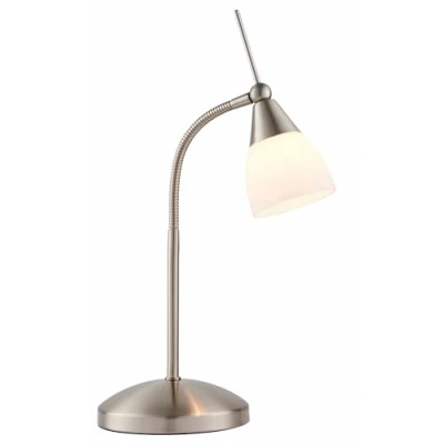 Image of National Lighting Bedside Table Touch Lamp 3 Stage Dimmable Night Light with Control Gooseneck Desk Opal Glass Shade Decorative for Bedroom Satin Chrome G9
