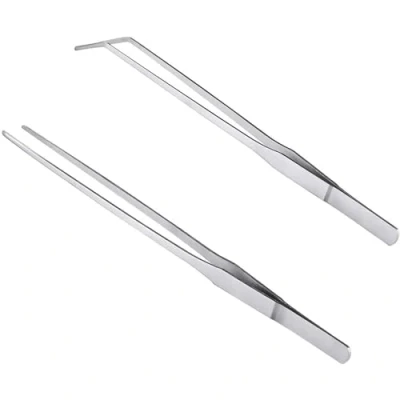 Image of MMOBIEL 2 Pcs Stainless Steel Tweezers/Tong 27cm / 10.6 inch Extra Long Straight/Curved with Precision Serrated Tip for Aqua scaping, Garden Work, Cooking, Industrial Laboratory Use.