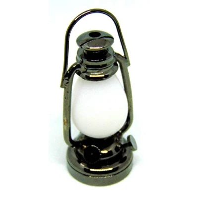 Image of Tumdee Miniatures 1/12th Scale Working Battery LED Black Chrome Oil Lamp Light