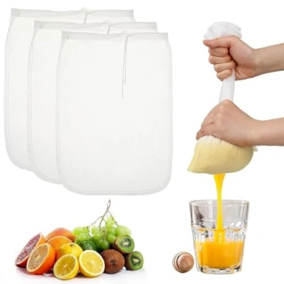 Image of 4 Pack Nylon Nut Milk Bag Fine Mesh Cheese Cloth Multiple Usage Reusable Food Strainer Professional Cold Brew Filter for Straining Juice Coffee Yogurt Tea(20cmx30cm)