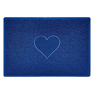 Image of Nicoman Heart Embossed Shape Entrance Door Mat Dirt Trapper Washable Barrier Doormat Indoor or Outdoor (Large, Blue, 90 x 60cm)
