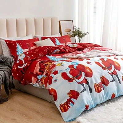 Image of Todo Christmas Duvet Cover Set, Matching Pillowcases, Father Christmas, Merry Santa, Royal Santa Claus, Xmas Quilt Bedding, Comforter Encasement, Easy Care, Machine Washable (Double, Xmas)