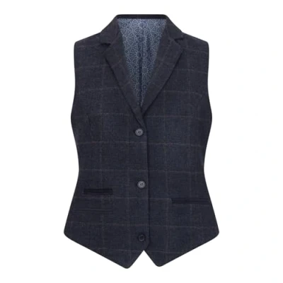 Image of TruClothing Women&#039;s Waistcoat Wool Blend Tweed Herringbone Checkered Tailored Fit Ladies Vest Navy 10