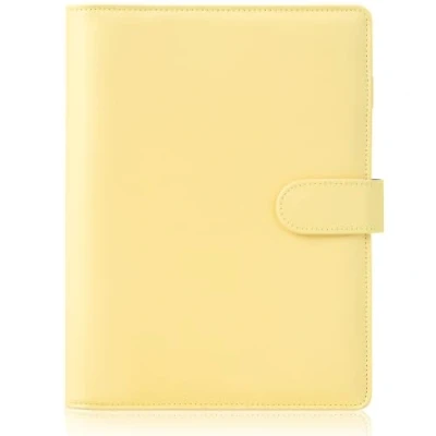 Image of HAUTOCO A5 Binder, 6 Hole Ring Binder Cover, Refillable Budget PU Leather Notebook Planner Organiser for Office School (without Inner Paper), Yellow