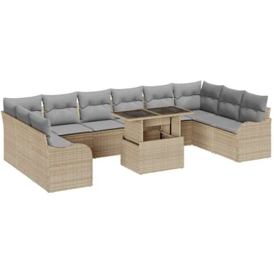 Image of vidaXL 11 Piece Garden Sofa Set with Cushions Beige Poly Rattan