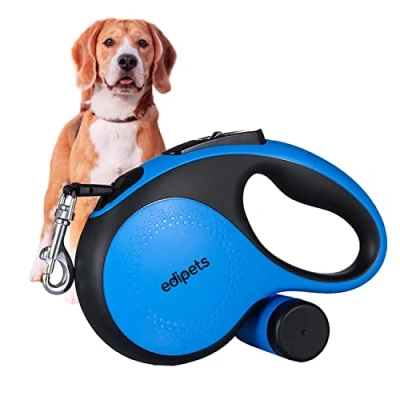 Image of Edipets, Retractable Dog Lead, Extendable 3, 5 and 8 Metres Long Flexible Tape for Training Walking, Small, Medium Large Dogs (5 Metres, Blue/Grey)