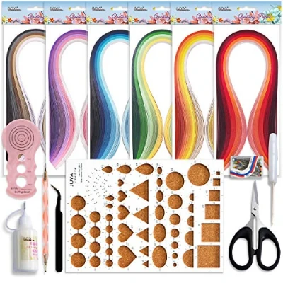Image of JUYA Paper Quilling Kits with 30 Colors 600 Strips and 8 Tools (Width 5mm Glue, Pink Tools)